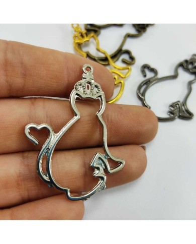 Taçlı Kedi Model Reçine Metal Kolye Ucu