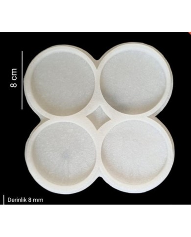 5 Adet 8 cm Dörtlü Yuvarlak Bardak Altı Kalıbı - Hobi Silikon Kalıbı -Kod:Sn26