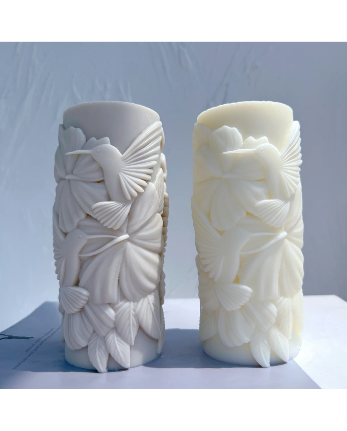 Silindir Çiçekli Kuş Mum Hobi Silikon Kalıbı - Kod: 1149