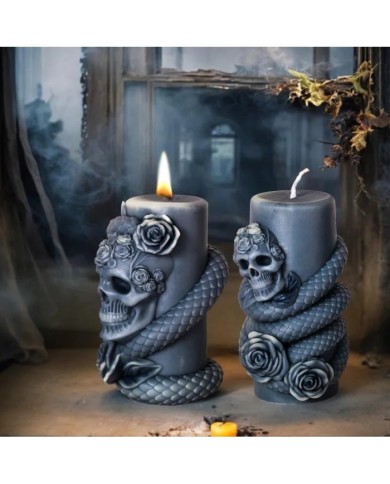 Kafatası ve Yılan Desenli Epoksi Mum ve Beton Kalıbı - Kod: 1186C