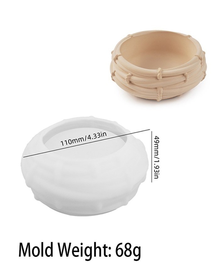 Bambu Desenli Örgü Yuvarlak Beton Saksı Kalıbı - Hobi Silikon Kalıbı -Kod:1092B