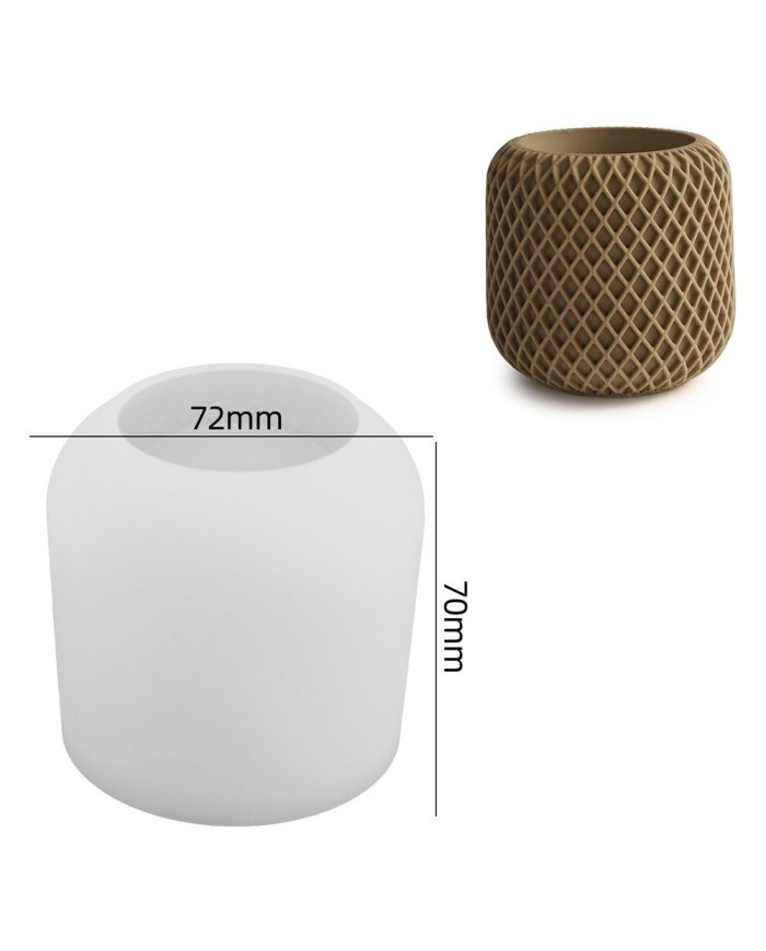 Geometrik File Desenli  Yuvarlak Beton Saksı Kalıbı - Hobi Silikon Kalıbı -Kod:1268