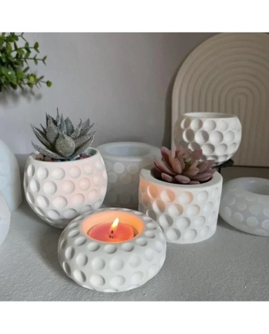 Geometrik Kristal Desenli  Yuvarlak Beton Saksı Kalıbı - Hobi Silikon Kalıbı -Kod: 305