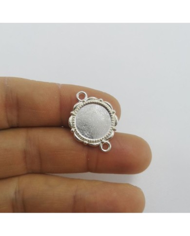 Metal Kolye Ucu - Gümüş Çift Kulplu Daire