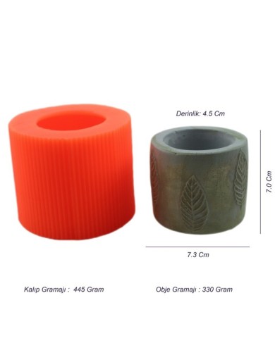 Yaprak Desenli Silindir Beton Saksı Silikon Kalıp  - 104