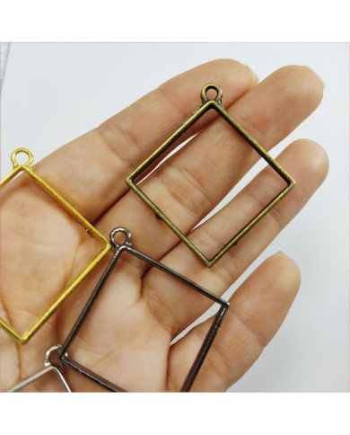 Yan Kare Büyük Reçine Metal Kolye Ucu Renk Seçmeli