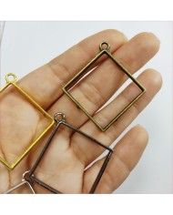 Yan Kare Büyük Reçine Metal Kolye Ucu Renk Seçmeli