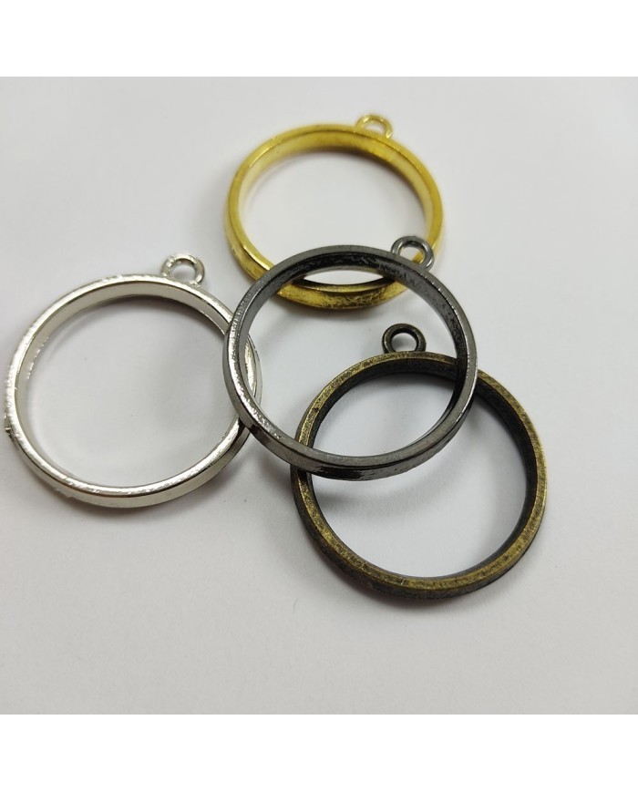 Yuvarlak Üstten Kulplu  Reçine Metal Kolye Ucu - Gümüş