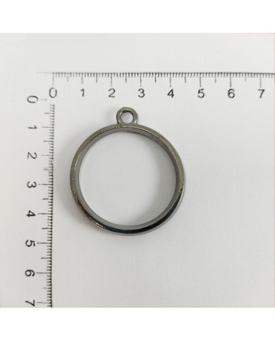 Yuvarlak Üstten Kulplu  Reçine Metal Kolye Ucu - Gümüş