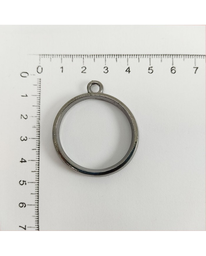 Yuvarlak Üstten Kulplu  Reçine Metal Kolye Ucu - Gümüş