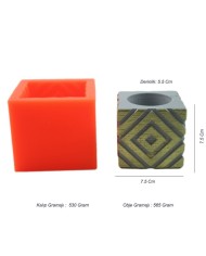Kare Çizgi Motifli Beton Saksı Silikon Kalıp - 159