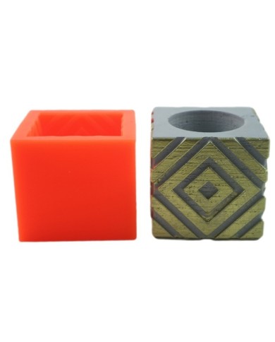Kare Çizgi Motifli Beton Saksı Silikon Kalıp - 159