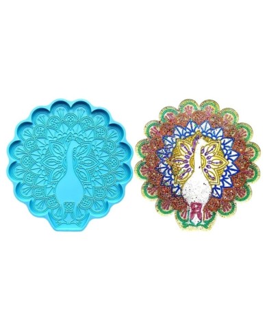 Reçine Epoksi Kalıp - Tavus Kuşu Bardak Altı Nihale - 993