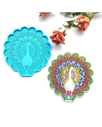 Reçine Epoksi Kalıp - Tavus Kuşu Bardak Altı Nihale - 993