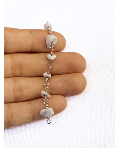 Doğal Kırık Taşlı Kuyumcu Zinciri Beyaz Tel Sarma 4mm - 1m