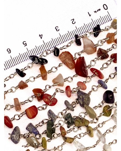 Doğal Kırık Taşlı Kuyumcu Zinciri Mavi Tel Sarma 4mm - 1m