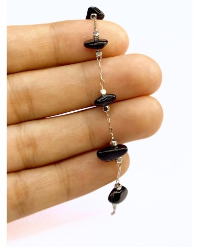 Doğal Kırık Taşlı Kuyumcu Zinciri Siyah Metal Ara Boncuklu 3mm - 1m