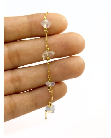 Doğal Kırık Taşlı Kuyumcu Zinciri Altın Rengi Ara Boncuklu Şeffaf 3mm - 1m