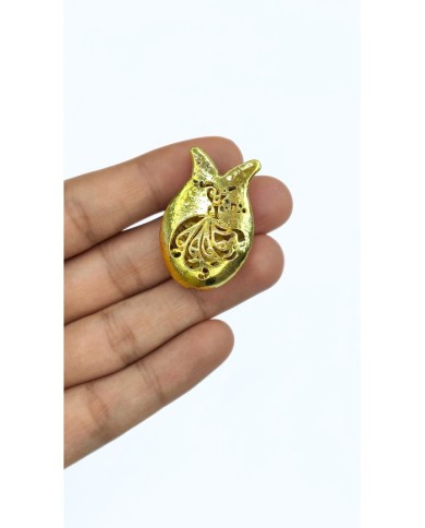 Zamak Zirkon Lale Model Mevlana Motifli Tesbih İmamesi Sarı - 24x35mm